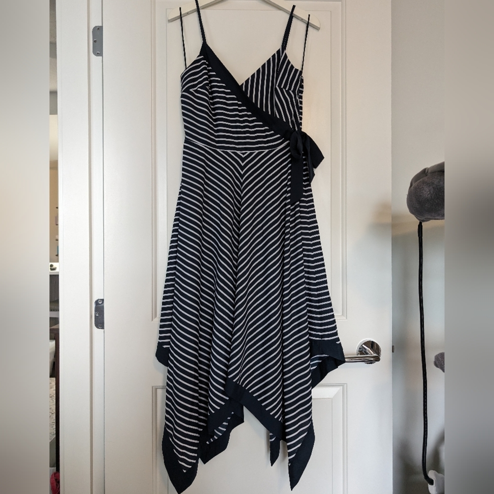 Banana Republic Navy White Striped Handkerchief Hem Dress - Size 2